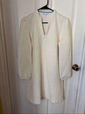 Southern Tide Cream Textured Long-Sleeve V-Neck Dress